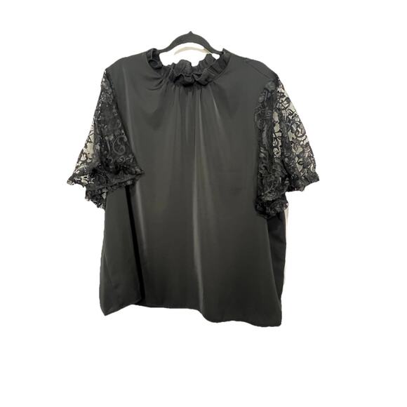 SHEIN Curve Women’s Black Chiffon Lace Blouse Top Plus Size 3XL EUC - Picture 1 of 9